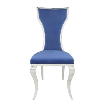 Blue And Silver Side Chairs With Metal Base Set Of 2 Cushion Solid Blue Dining Room Foam Contemporary,Modern Side Chair Wing Back Set Of 2 Velvet