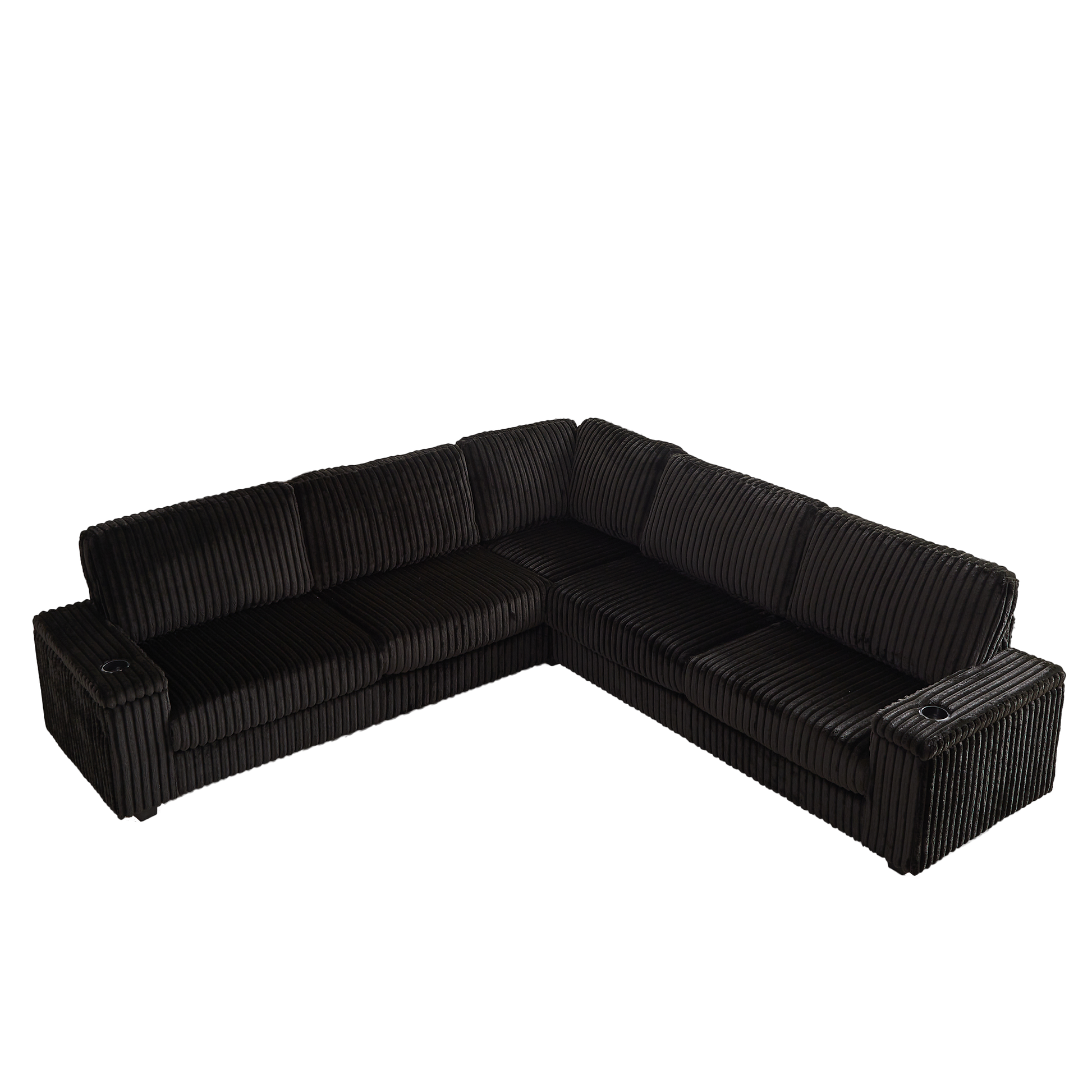 110 Inch Oversized Corduroy Corner Sofa,L Shaped Corner Couch With Two Storage Spaces,Usb Port & T Pyce Port And Cup Holderdeep Seat Comfy Upholstered Couches For Living Room Not Freely Combinable Black Corduroy 5 Seat