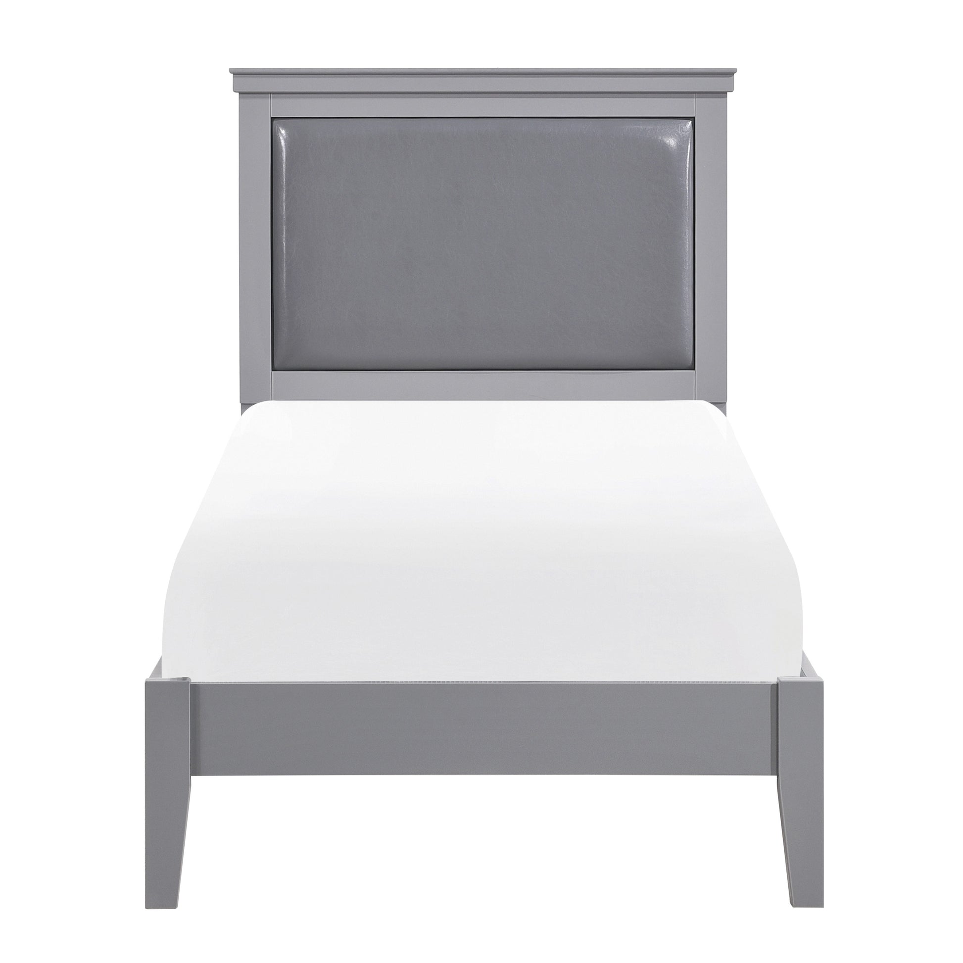 Classic Gray Finish Twin Size Panel Bed Upholstered Headboard Wooden Bedroom Furniture 1Pc Box Spring Required Twin Gray Wood Bedroom Panel Faux Leather Wood