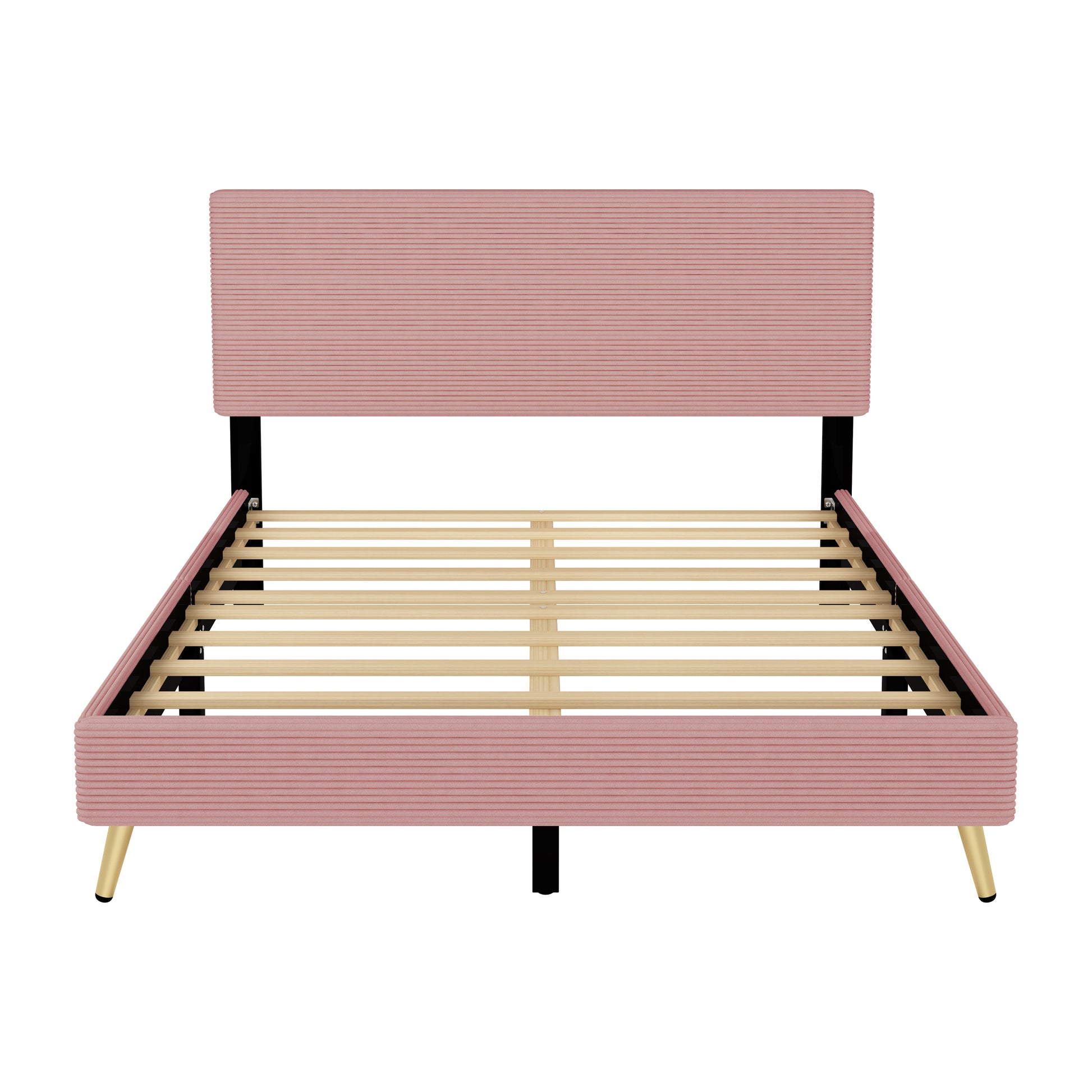 2 Pieces Bedroom Sets Queen Size Upholstered Bed Frame, Modern Corduroy Storage Ottoman,Pink Queen Pink 2 Piece Set Solid Wood Mdf