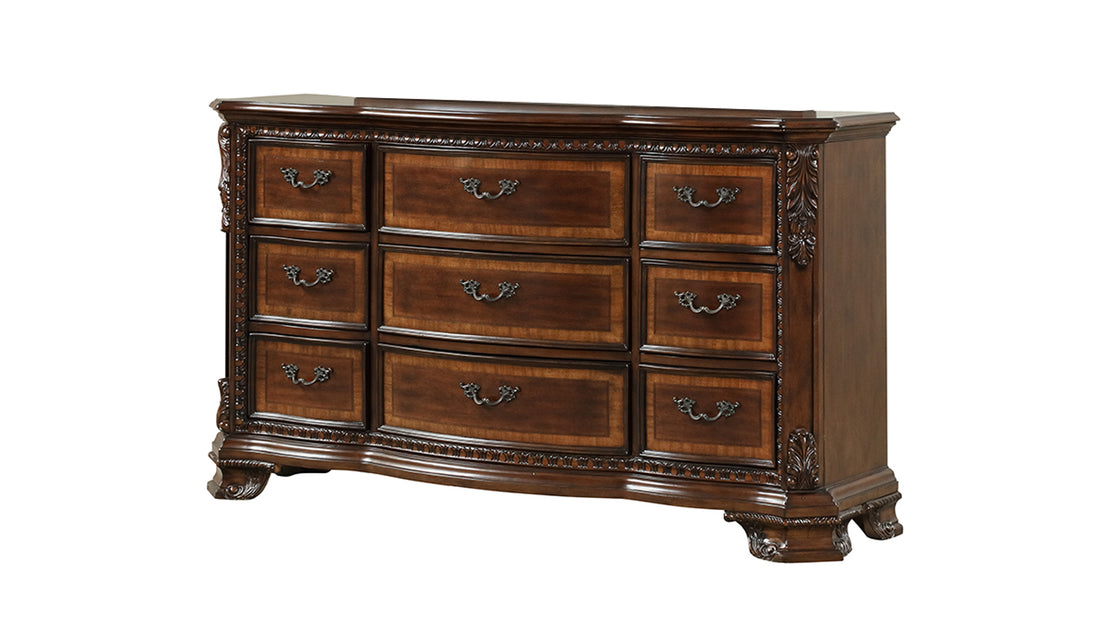 Traditional Style 9 Drawer Dresser With Metal Drawer Pulls Made With Wood In Dark Walnut Walnut Brown Bedroom Traditional Solid Wood Mdf Wood