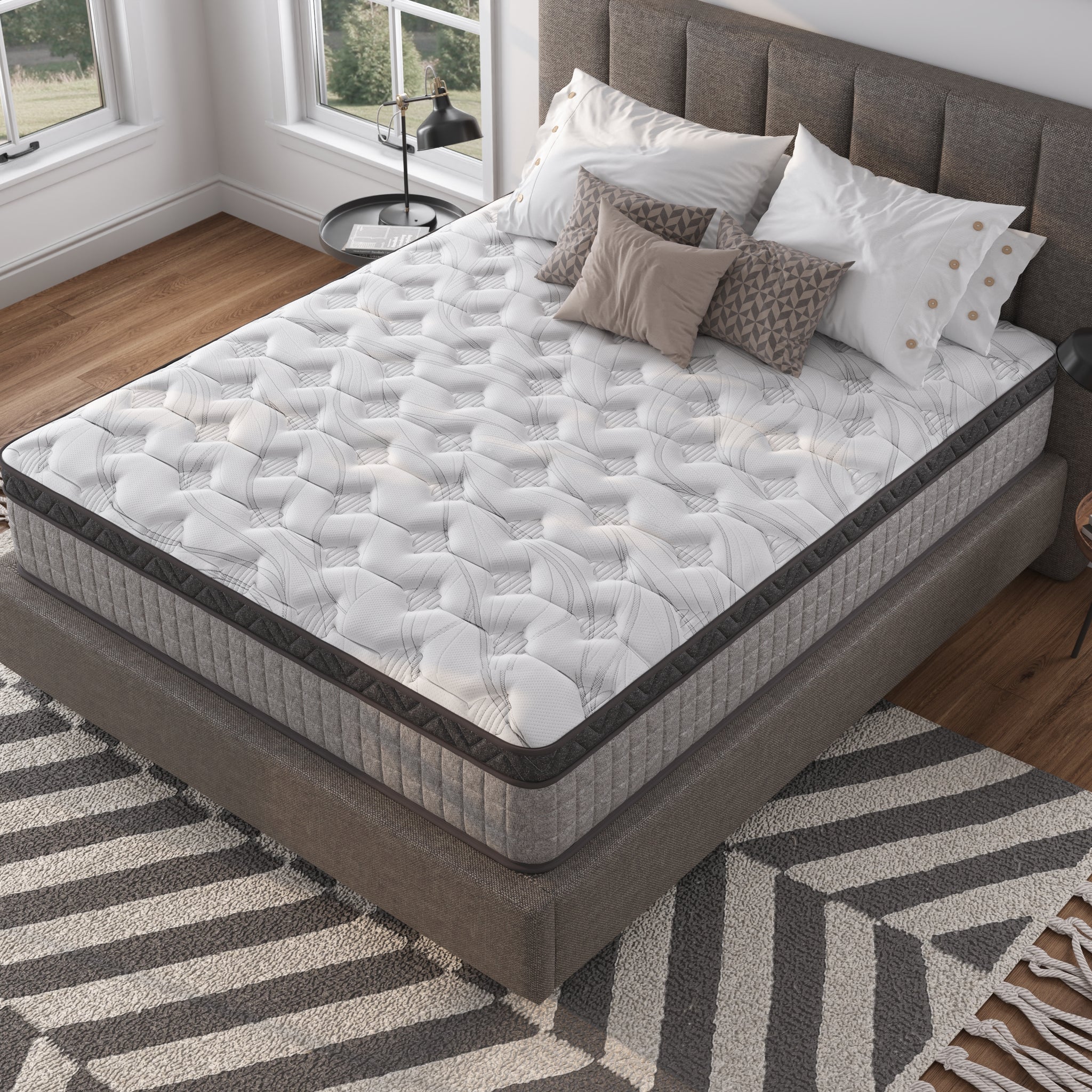 Assembled In Usa High Quality 12" Twin Diamond Innerspring Hybrid And Cooling Gel Memory Foam Mattress, Pressure Relief, And Motion Isolation, Certipur Us And Oeko Tex Certified Gray Foam Spring