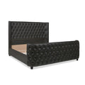 Brooklyn King Tufted Panel Bed Headboard And Footboard Set, Vintage Black Brown Faux Leather Box Spring Required King Black Vintage Wood Foam Faux Leather Faux Leather