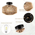 Boho Light Fixtures Ceiling Mount,Mini Rattan Chandelier Light Fixture With Dimmable Led Bulb,Hand Woven Ceiling Light Fixtures Flush Mount For Hallway Bedroom Kitchen Entryway Living Room Brown Rattan Metal