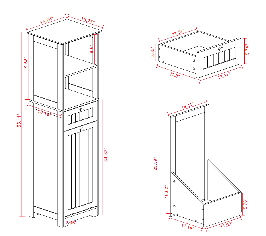 One Compartment One Drawer Tilt Out Laundry Sorter Cabinet White White Mdf