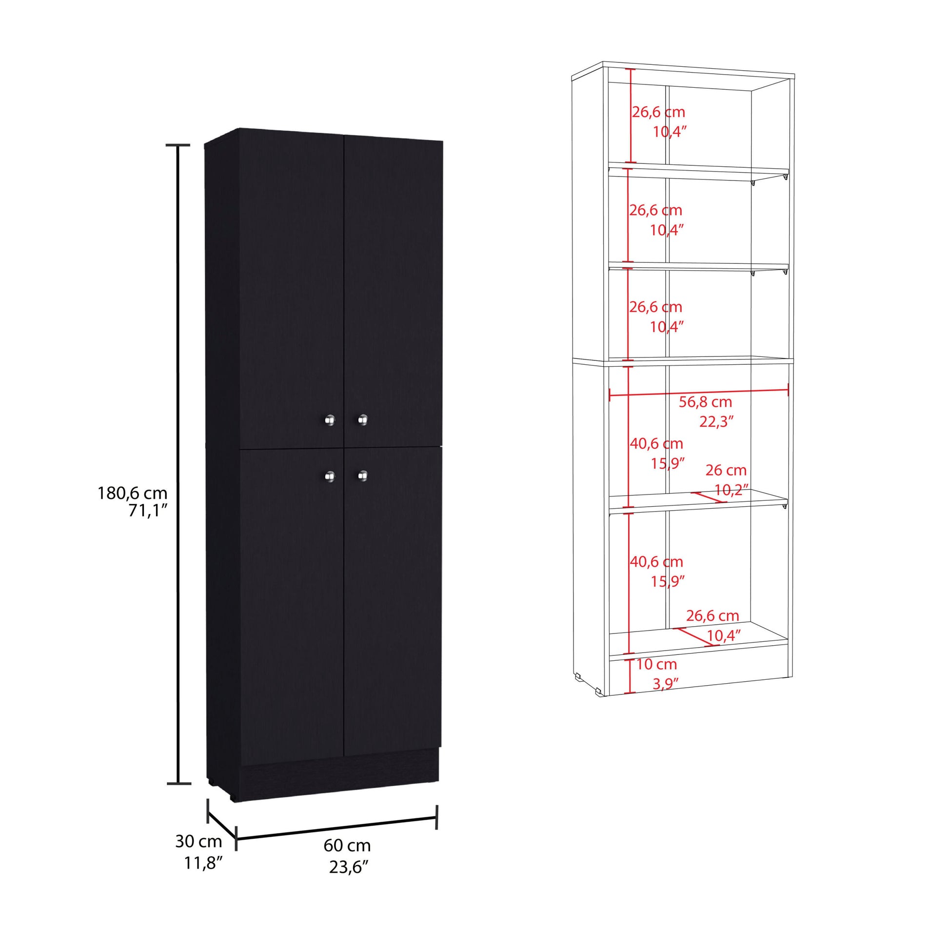 Lynch Kitchen Pantry Storage Cabinet 71" Height, With 4 Doors, 5 Adjustable Shelves, Freestanding Cupboard For Dining Room Living Room, Laundry Freestanding Black Kitchen Shelves Included Modern Particle Board Engineered Wood