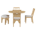 5 Piece Rustic Charm Round Dining Set With 3 Upholstered Chairs And Curved Bench For Dining Room, Kitchen And Living Room Natural Natural Rubber Wood