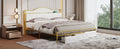 Metal Platform Bed With 3 Drawers, Storage Headboard, King, Gold King Gold White Fabric Metal