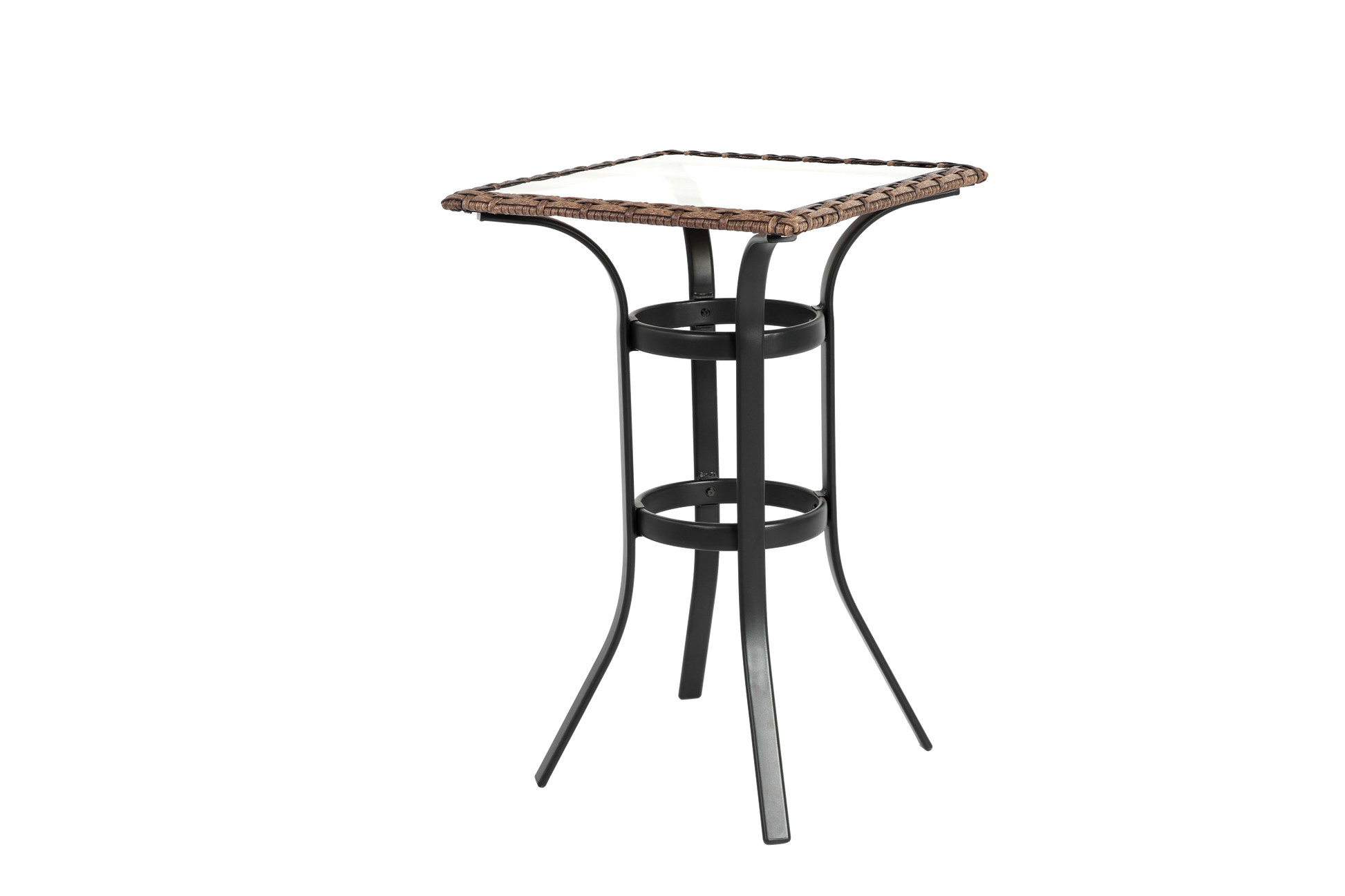 3 Pieces Outdoor Bar Stools Set,Rattan Bar Chairs,With Glass Table Top, Wicker Bar Stools For Backyard, Garden, Pool, Balcony And Deck, Brown Brown Steel