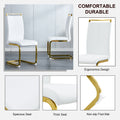 Table And Chair Set.Large Modern Rectangular Table With 0.4 Inch Patterned Glass Tabletop And Large Mdf Table Legs.Comes With 6 Chairs With Faux Leather Cushioned Seats And Golden Metal Legs. Gold White Seats 6 Mdf Glass