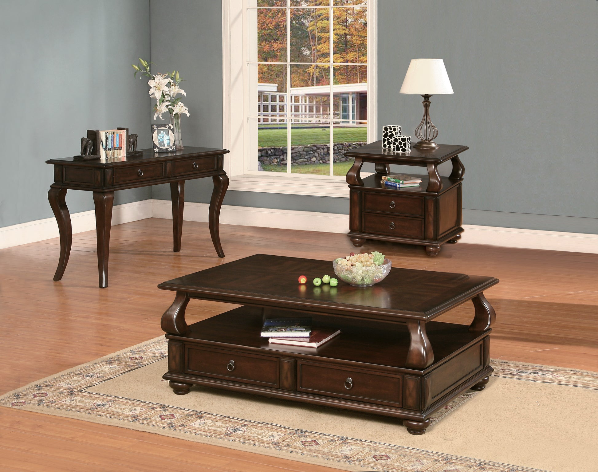 Walnut 4 Drawer Coffee Table With 1 Shelf Walnut Primary Living Space Transitional Drawers Rectangular Particle Board Mdf