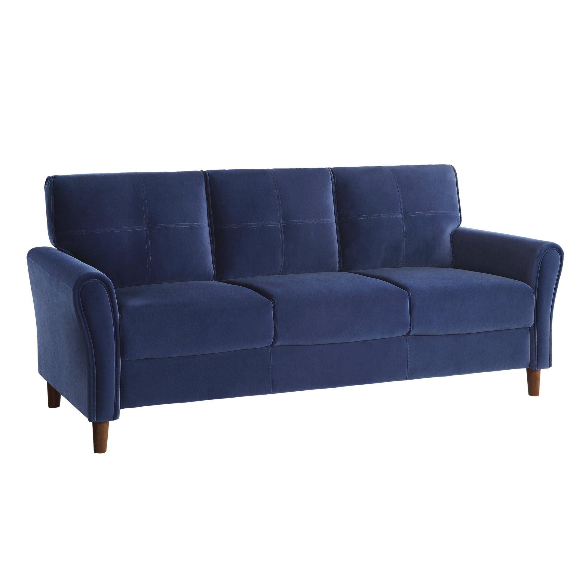 Blue Velvet Upholstery 1Pc Comfort Sofa Plush Seatbacks Tufted Detail Solid Wood Frame Modern Living Room Furniture Blue Velvet Wood Primary Living Space Modern Flared Arms Solid Wood 3 Seat