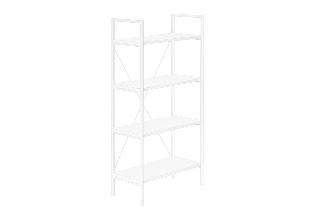 Bookshelf, Bookcase, 4 Tier, 48"H, Office, Bedroom, White Laminate, White Metal, Contemporary, Modern White Particle Board