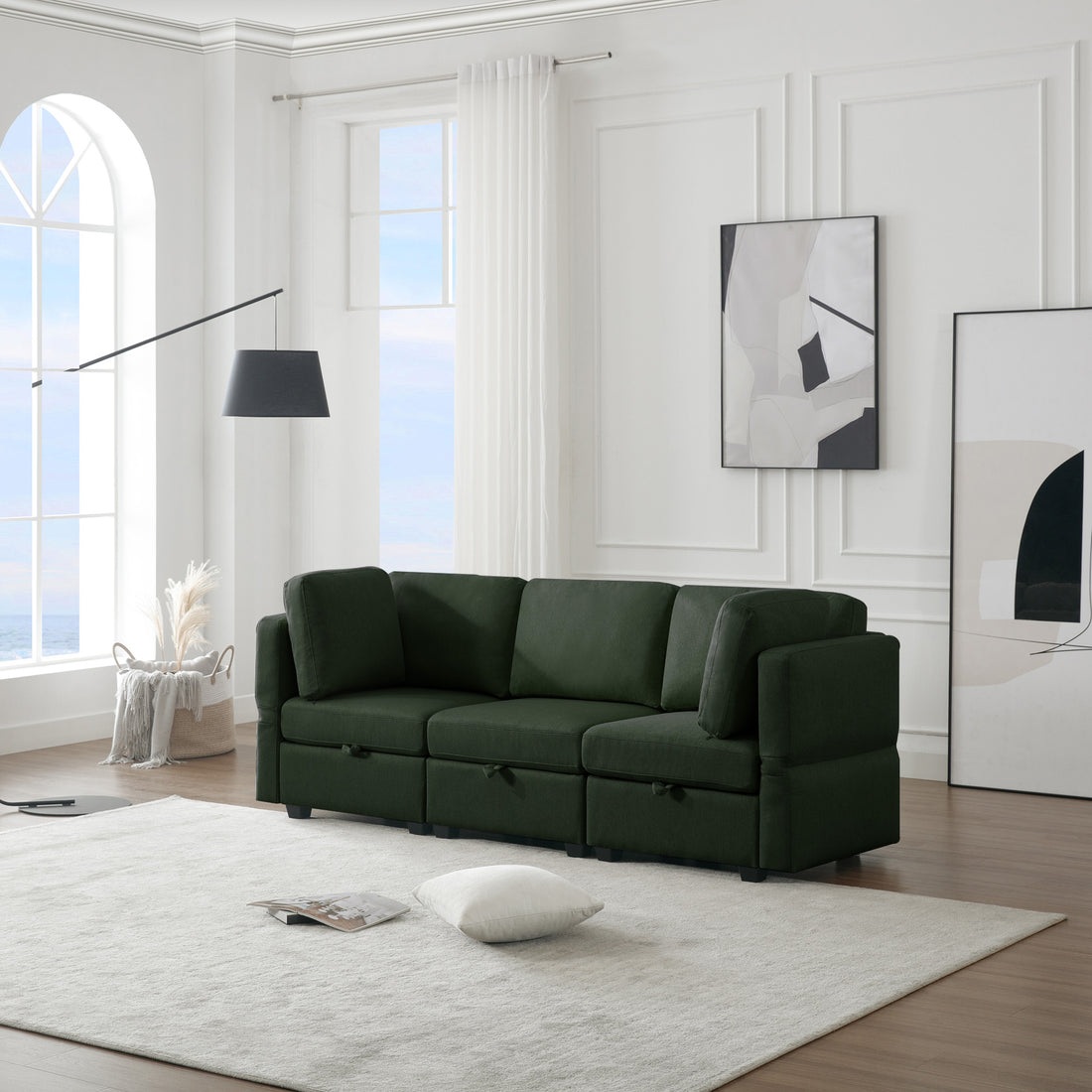 Oversized Modular Sectional Convertible Fabric Sofa Set,Extra Large Sectional Storage Seat Couch For Living Room, 3 Seat Modern Modular Sofa Green Green Polyester 3 Seat