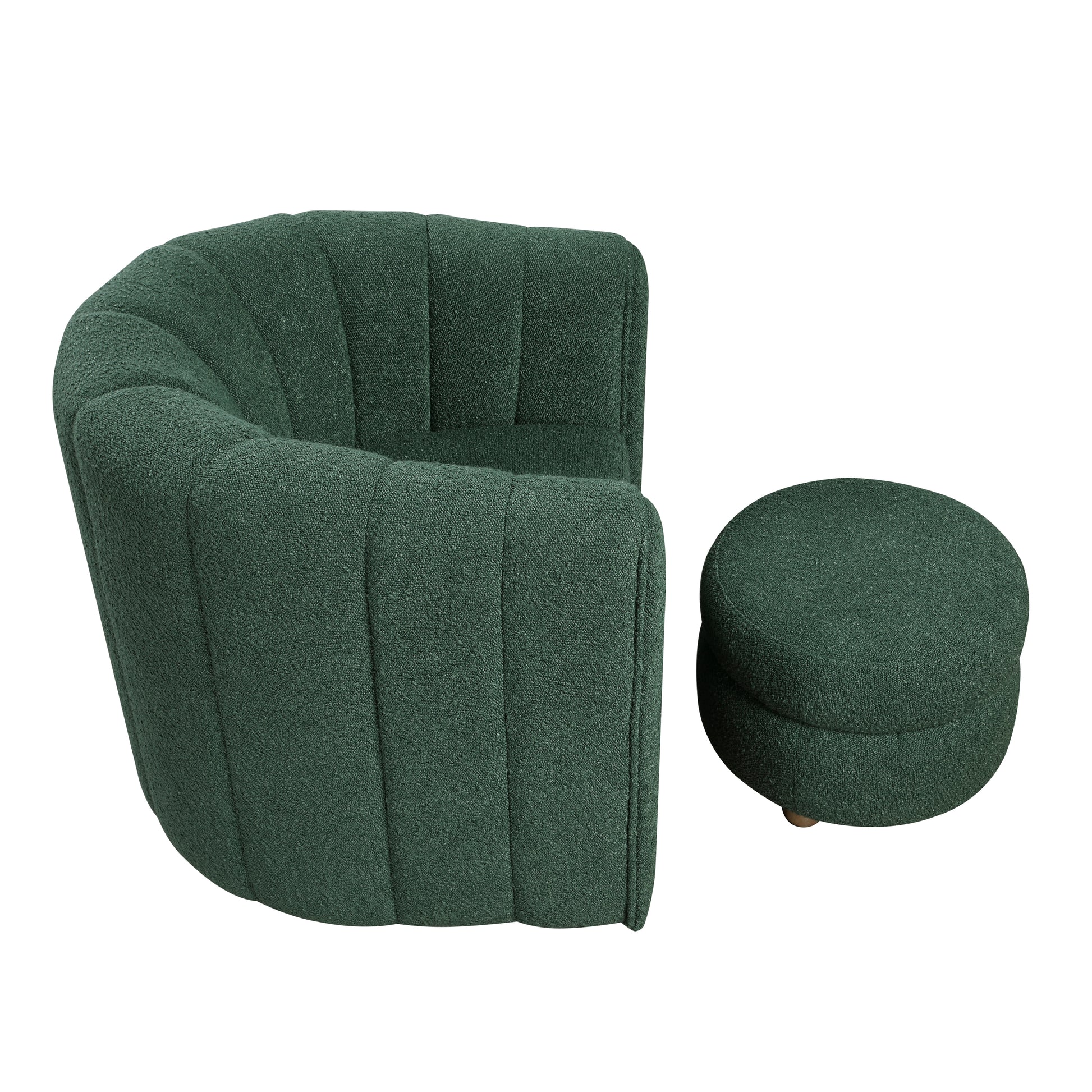 Modern Contemporary Swivel Chair With Ottoman Green Boucle Fabric Upholstery Solid Wood Living Room Furniture Green Primary Living Space Contemporary,Modern Plywood,Solid Wood