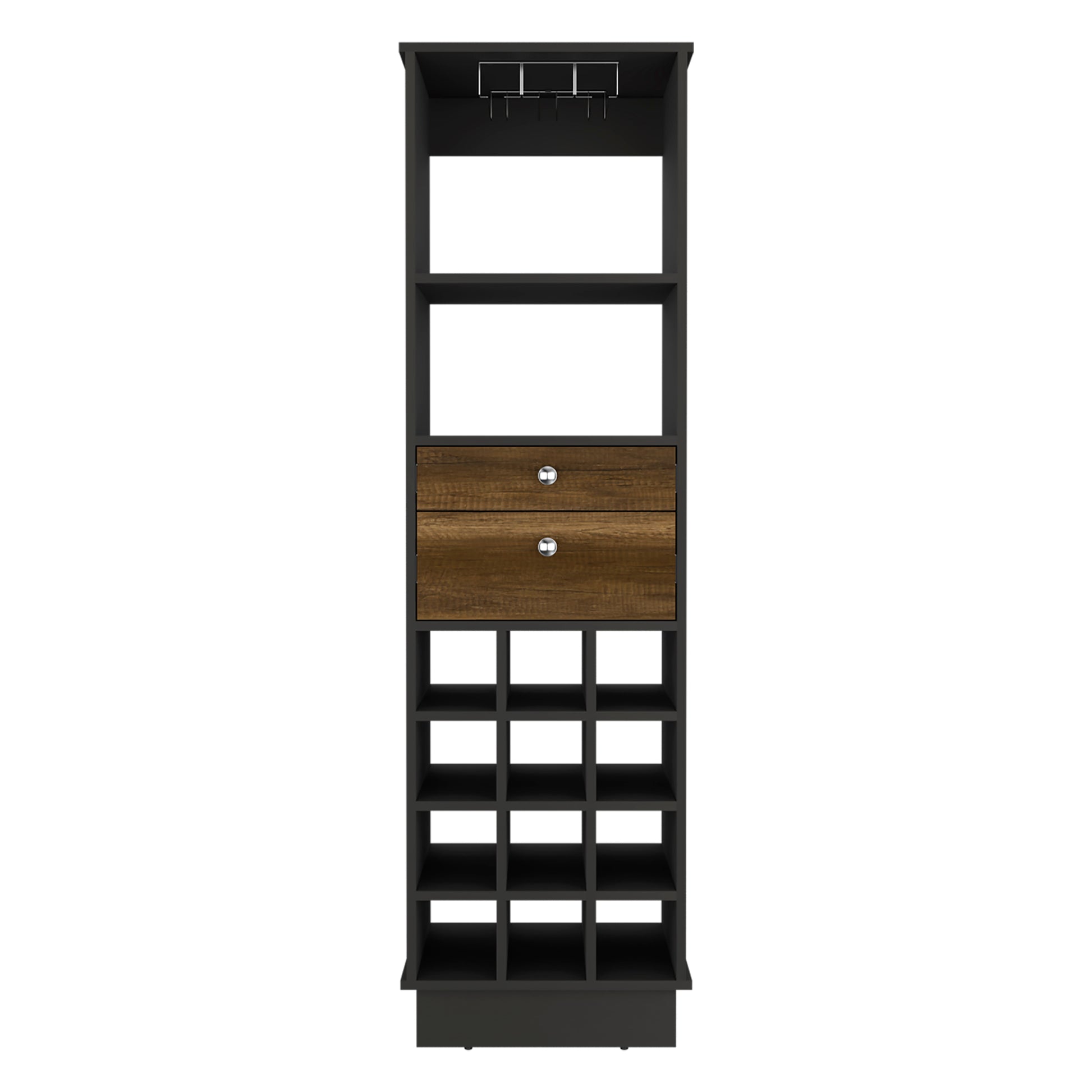 Classic Bar Cabinet, Two Drawers, Twelve Built In Wine Rack Black Walnut Multicolor Dining Room Modern Particle Board Shelves Included Particle Board