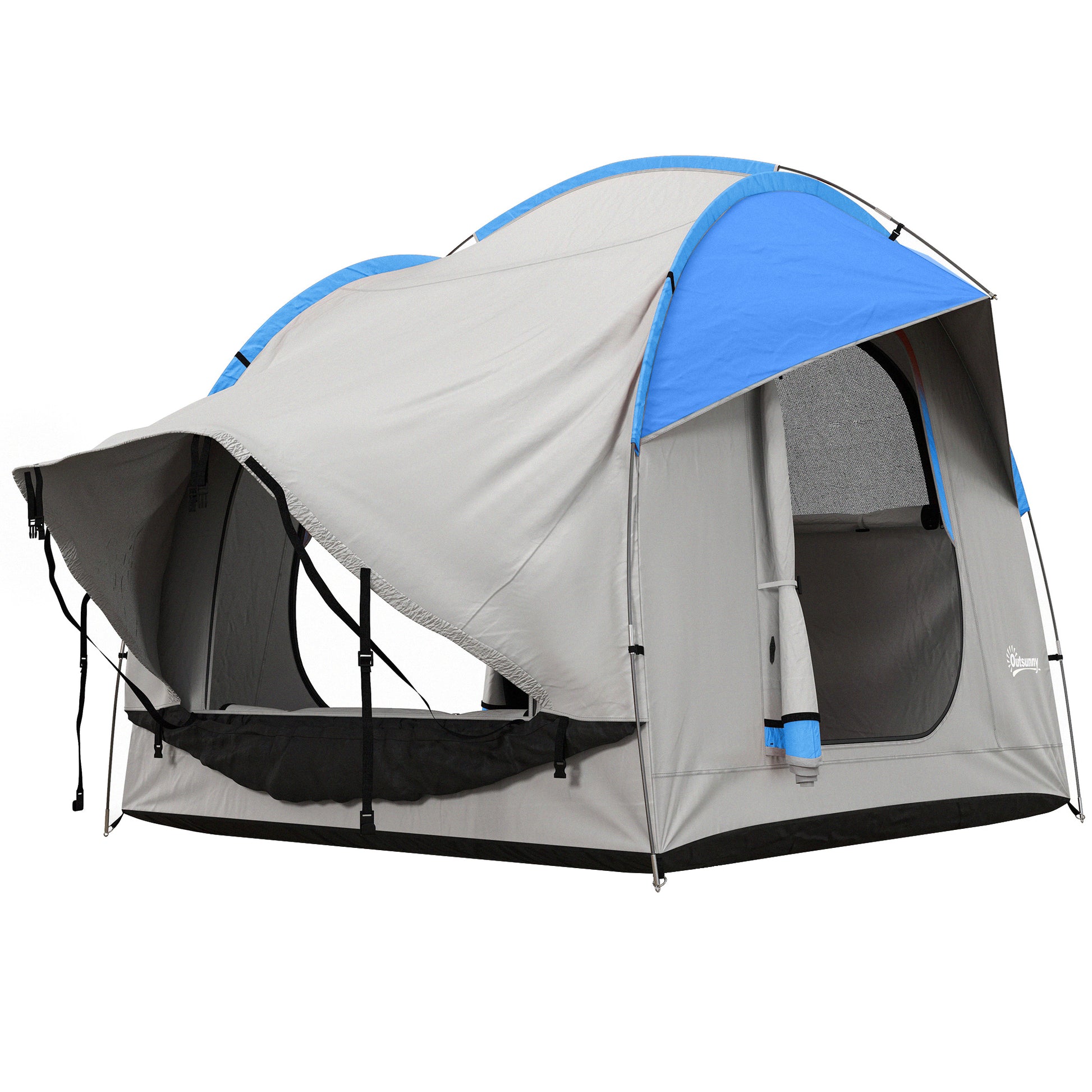 Outsunny Suv Tent, 2000Mm Waterproof Truck Tent With 3 Doors And Mesh Window, For 5 6 Person Camping Outdoor Travel, 7.5' L X 6.9' W X 6.9' H, Gray And Blue Grey Blue Polyester