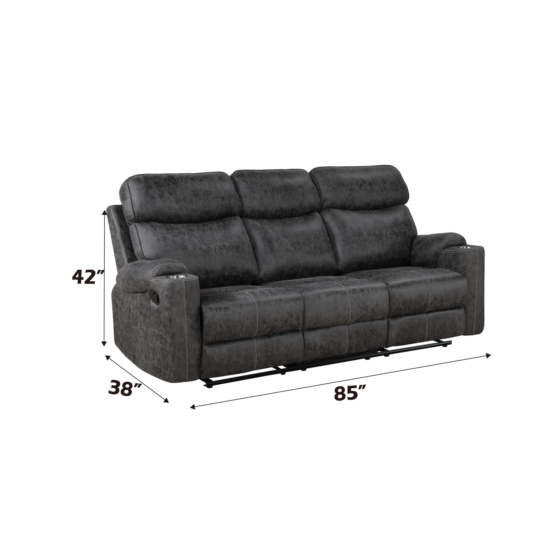 Hirah Motion Sofa, Dark Gray Polish Microfiber Lv02570 Dark Gray Upholstered 3 Seat