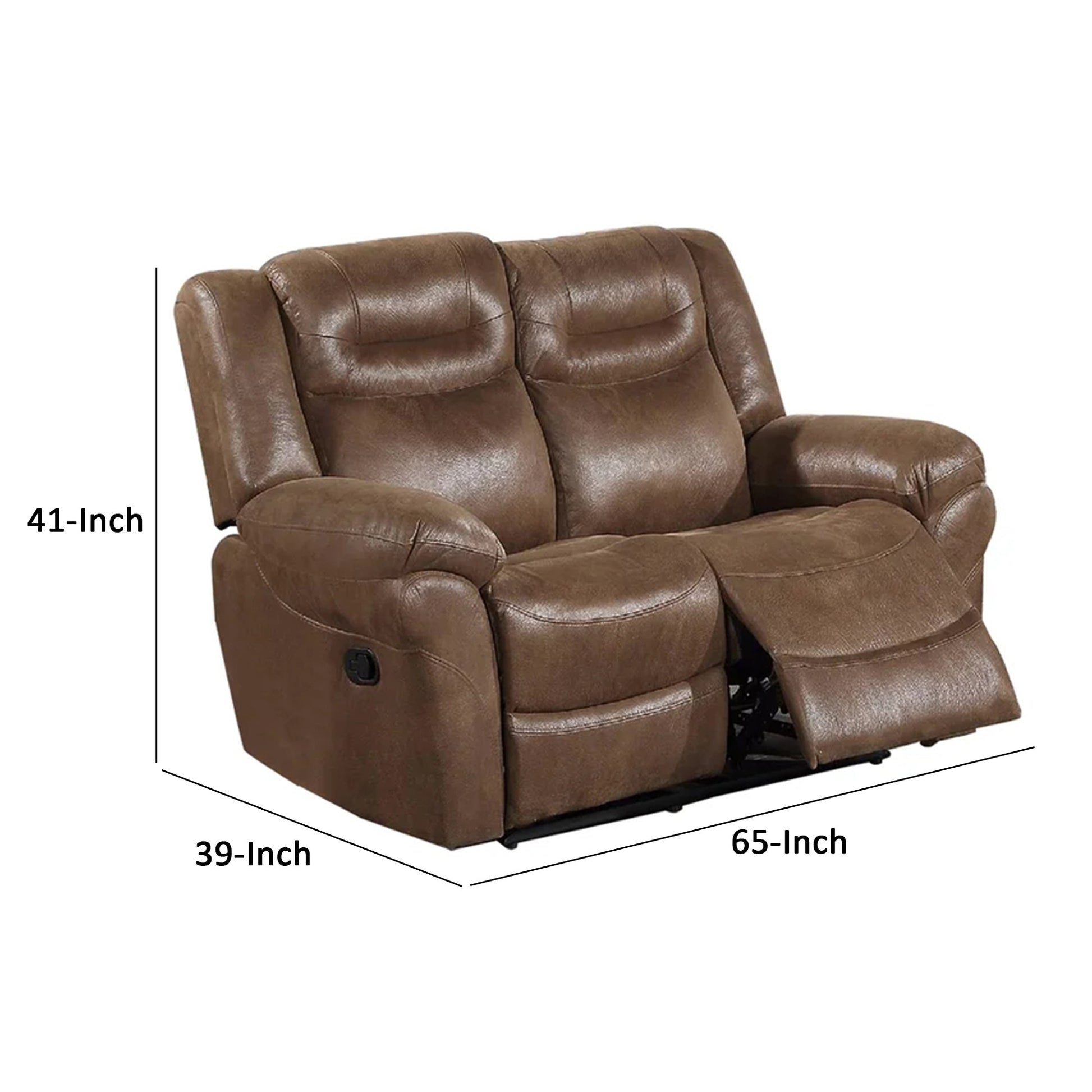 Betty 65 Inch Power Reclining Loveseat Chair, Pull Tab Mechanism, Brown Brown Fabric Metal