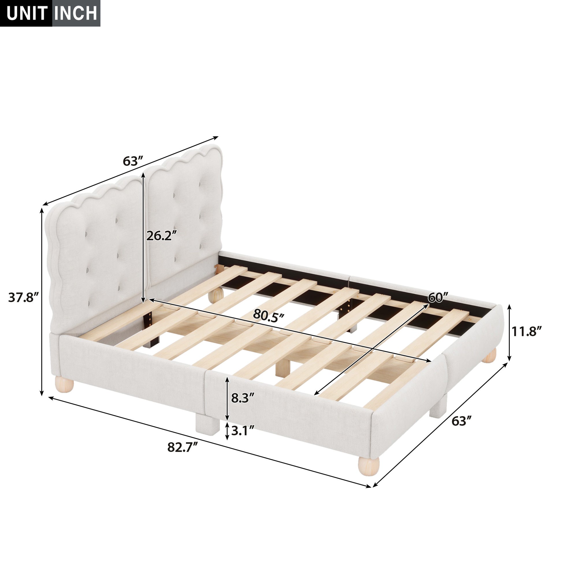 Queen Size Upholstered Platform Bed With Support Legs,Beige Beige Upholstered