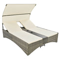 Patio Daybed Outdoor Daybed Outdoor Rattan Sun Lounger With Shelter Roof With Adjustable Backrest, Storage Box And 2 Cup Holders For Patio, Balcony, Poolside,Cream Yes Cream Seats 2 Water Resistant Frame Water Resistant Cushion Garden & Outdoor Sectional