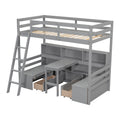 Twin Loft Bed With Storage Shelves, Drawers, Seat And Desk For Grey Color Box Spring Not Required Twin Grey Wood Bedroom Modern Storage Included Pine