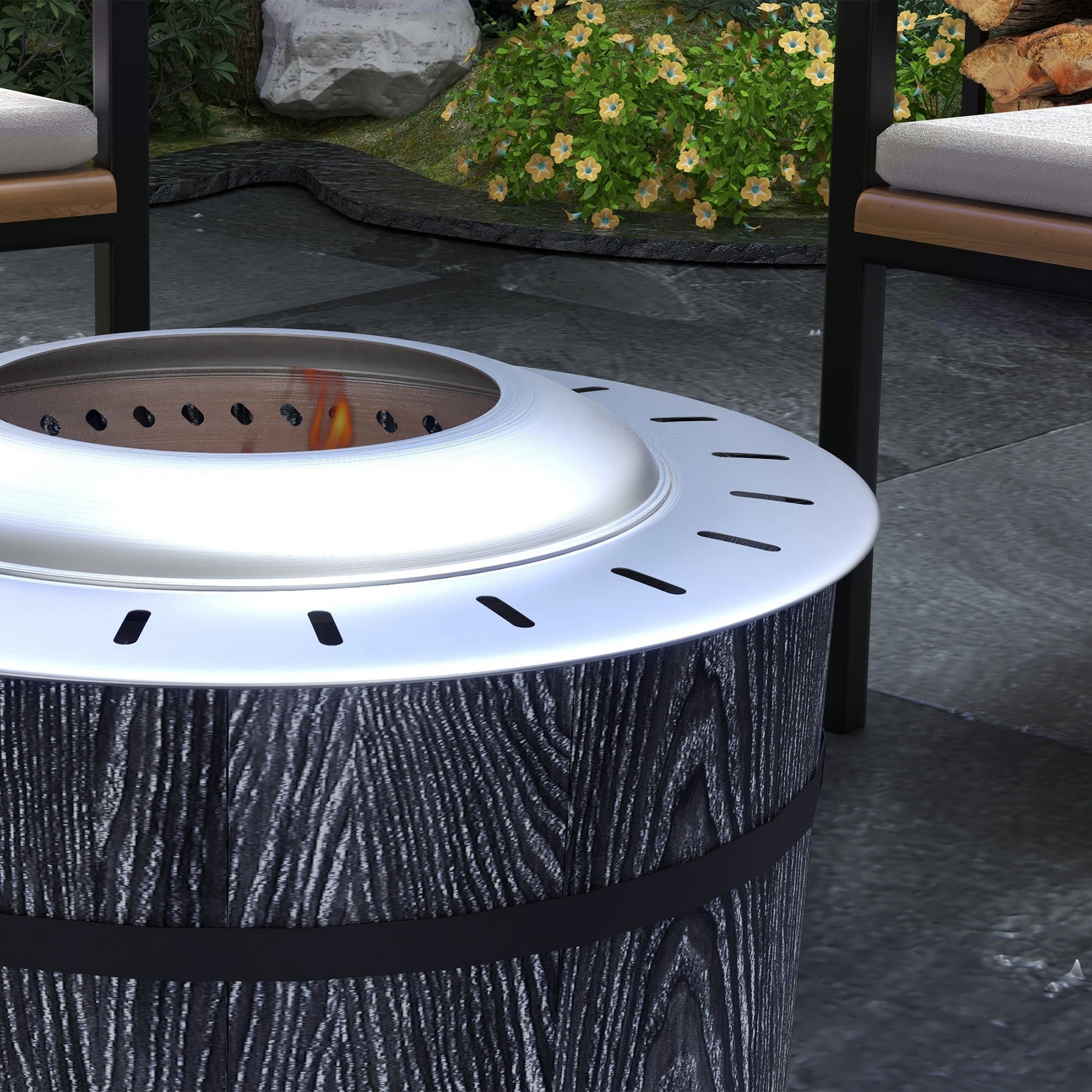 Outsunny Smokeless Fire Pit With Fireproof Mat, 20" Barrel Style Portable Wood Burning Firepit, Magnesium Oxide Low Smoke Camping Bonfire Stove For Backyard, Patio, Picnic, Black Black Magnesium Oxide