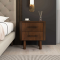 Logan Mid Century Modern Walnut Nightstand Bed Side Tables With 2 Drawers Brown,Wood Brown 2 Drawers Bedroom With Legs Mid Century Modern Solid Wood Walnut Finish Solid Wood