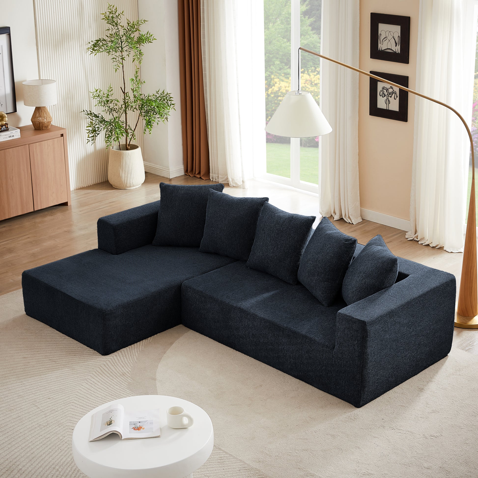 Chenille L Shaped Sectional Sofa Set,Minimalist Style Modular Sectional Sofa, Luxury Chenille Fabric Cloud Couch For Living Room Blue Chenille 4 Seat