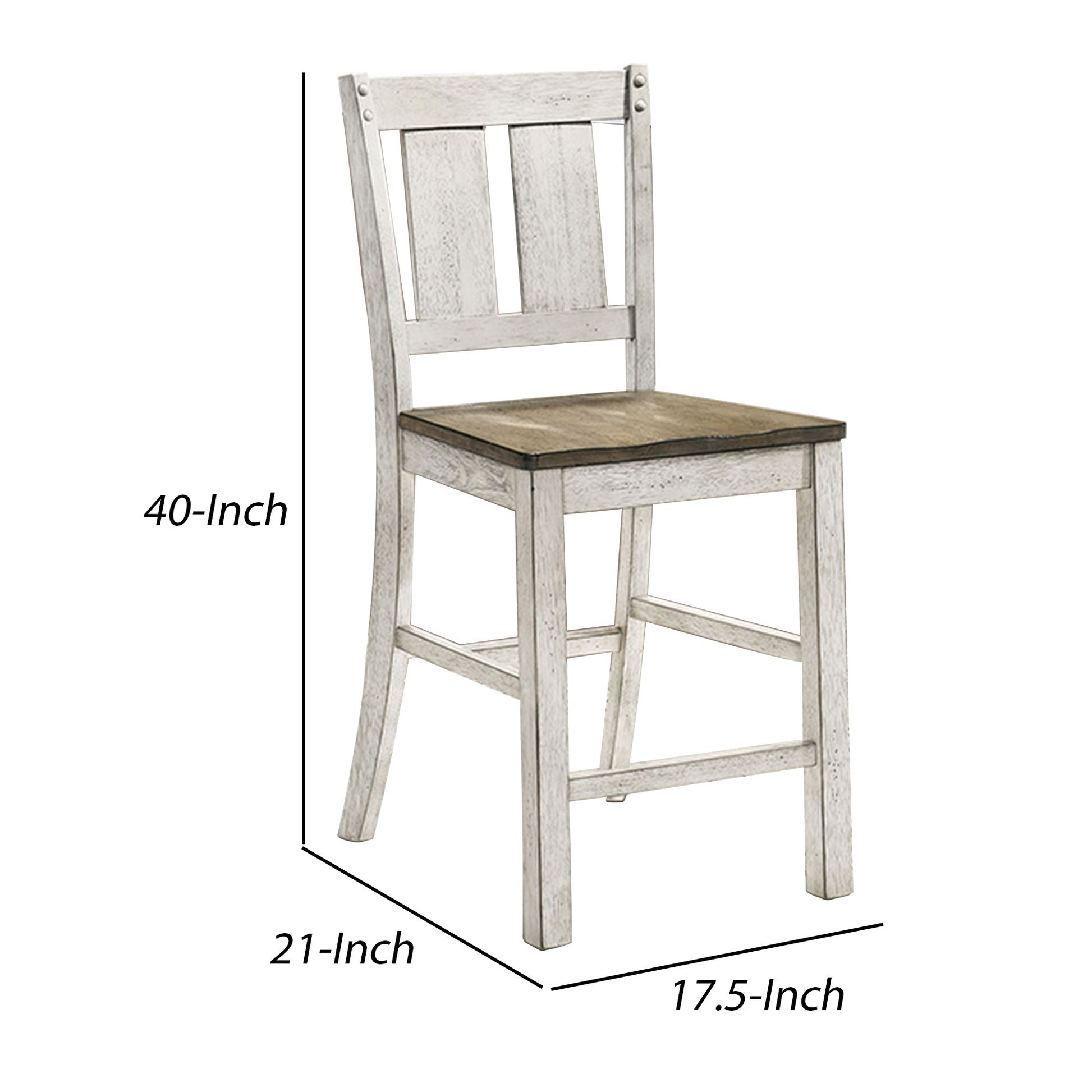 24 Inch Counter Height Chair, Set Of 2, Ash Brown Solid Wood, Antique White Brown White Solid Wood