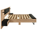 Queen Size Wood Platform Bed With Upholstered Headboard, Lights And Storage Nightstand, Bench, Walnut Box Spring Not Required Queen Walnut Wood Bedroom Bed Frame Faux Leather Solid Wood Mdf