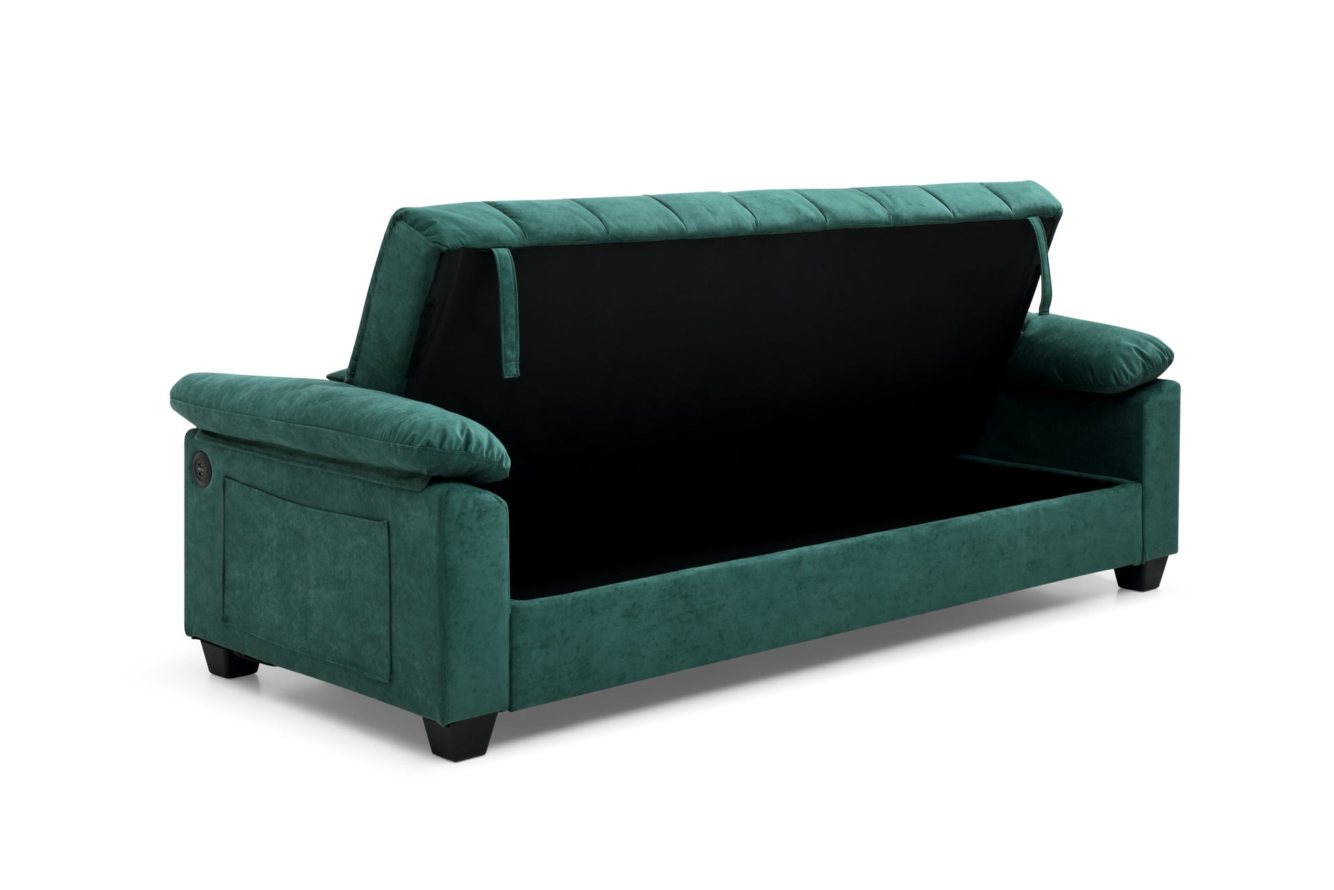 Sofa Bed Sleeper With Storage And One Side Pocket, Usb Charging Port, Swan Velvet Fabric Folding Futon Recliner For Living Room Furniture Apartment Bedroom Office Small Spaces, Green Green Navy Velvet Primary Living Space Medium Soft Modern Rubberwood