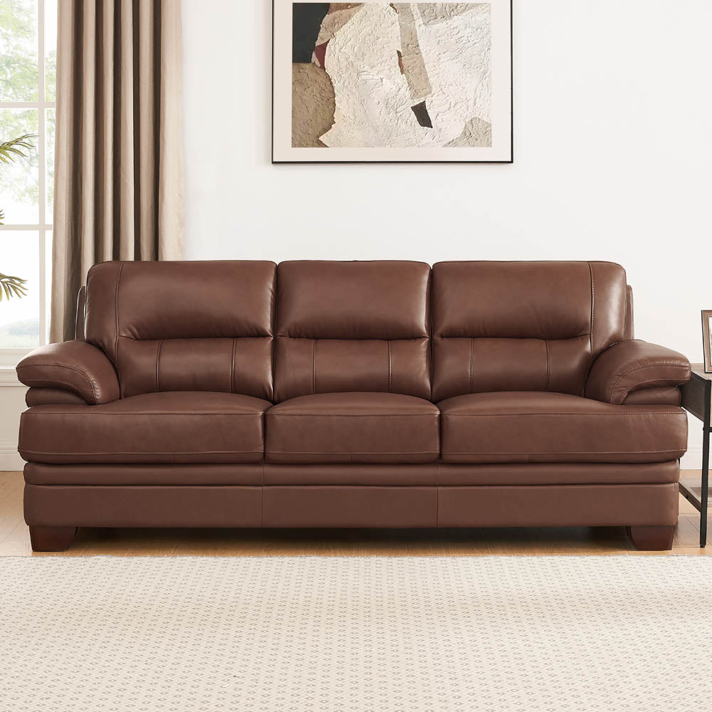 Luxor Leather Sofa Pecan Memory Foam Genuine Leather 3 Seat