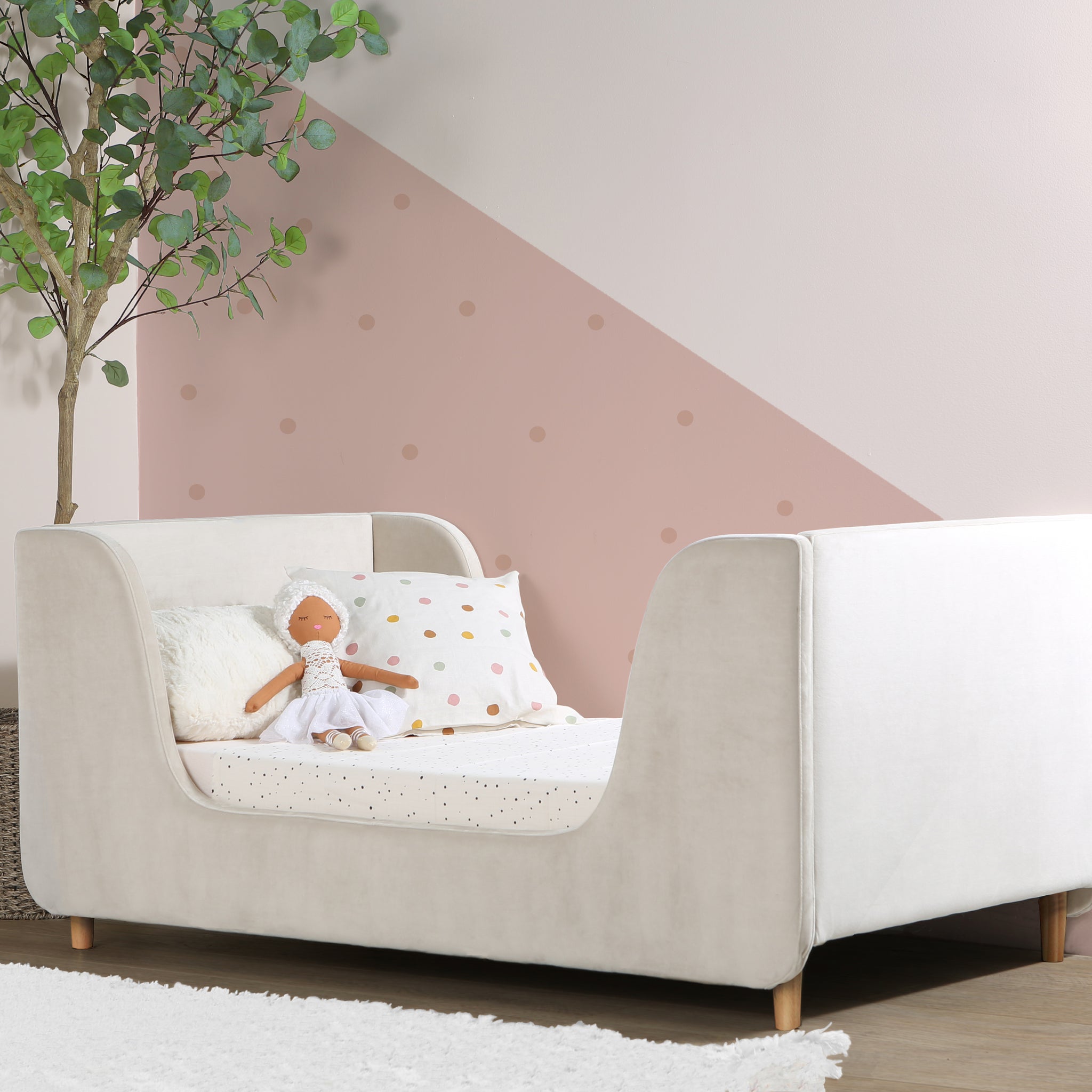 Bodhi Upholstered Toddler Bed In Almond Cream Polyester