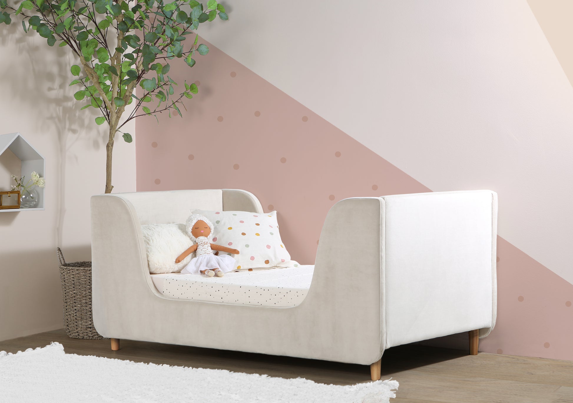 Bodhi Upholstered Toddler Bed In Almond Cream Polyester