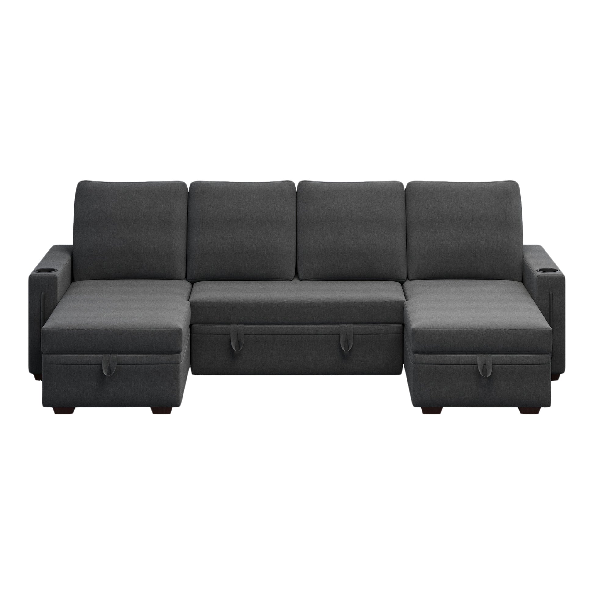 Sectional Sofa With Storage, 96" U Shaped Sectional Couches For Living Room, Comfy Convertible Sectional Sofa Dark Grey Dark Grey Linen Primary Living Space Cushion Back Soft Modern Eucalyptus Square Arms Foam Linen 4 Seat