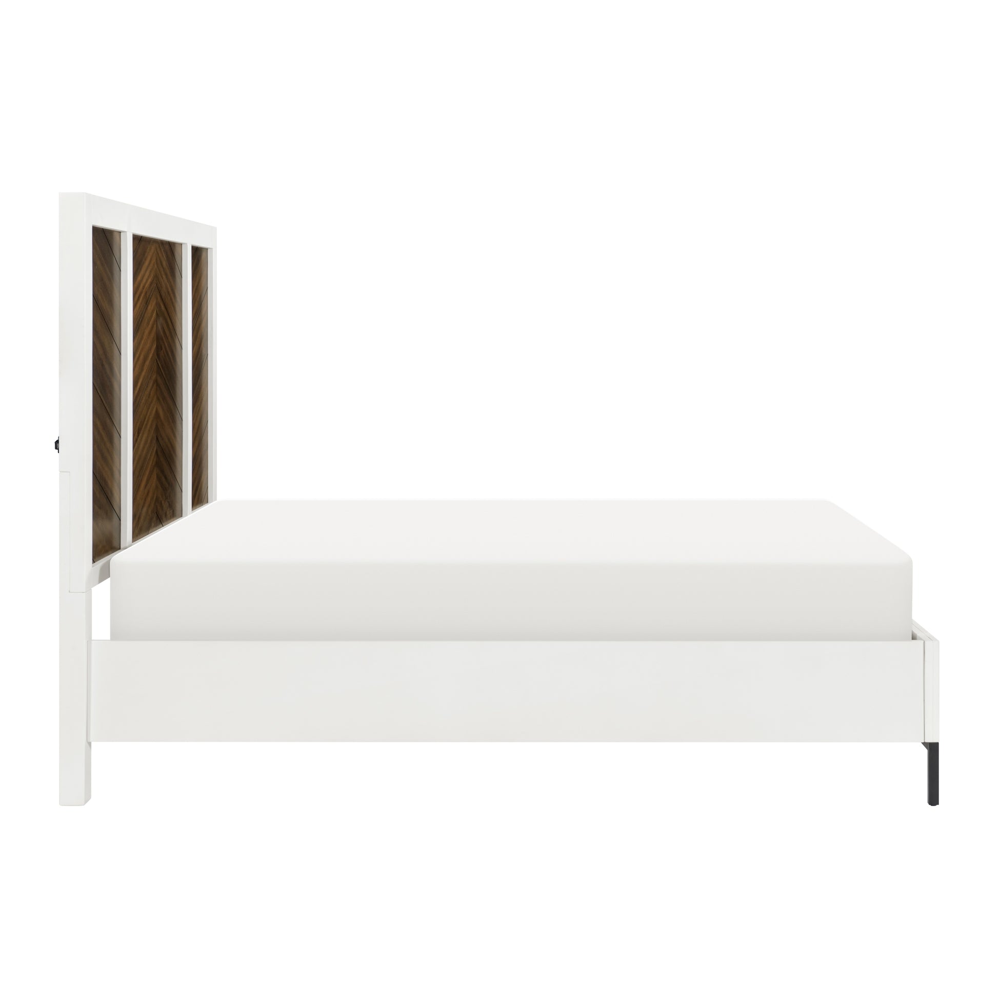 Beautiful White And Walnut Finish 1Pc Queen Bed Chervon Wood Headboard With 2 Usb Ports Modern Bedroom Furniture Box Spring Required Queen White Walnut Bedroom Wood