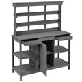 66'' Large Outdoor Farmhouse Wooden Potting Bench Table, Garden Workstation With 2 Drawers,Cabinet And Open Shelves For Backyard, Mudroom, Gray Gray Garden & Outdoor Casual Wood Solid Wood