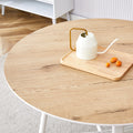 A Modern And Minimalist Circular Dining Table With A 42 Inch Diameter Wood Colorer Patterned Tabletop And White Metal Legs. Suitable For Restaurants, Living Rooms, And Conference Rooms. Brown White Mdf Metal