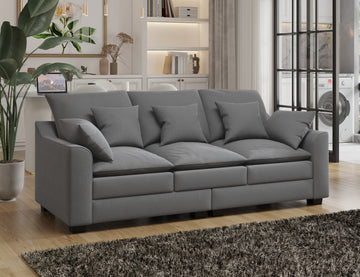 78.7" Sofa Couch 3 Seater Sofa With Pillows Polyester Upholstery Duck Down Filled Cushion Sofa For Living Room Apartment,Grey Grey Polyester Wood Primary Living Space Soft Cushion Back Foam Polyester 3 Seat