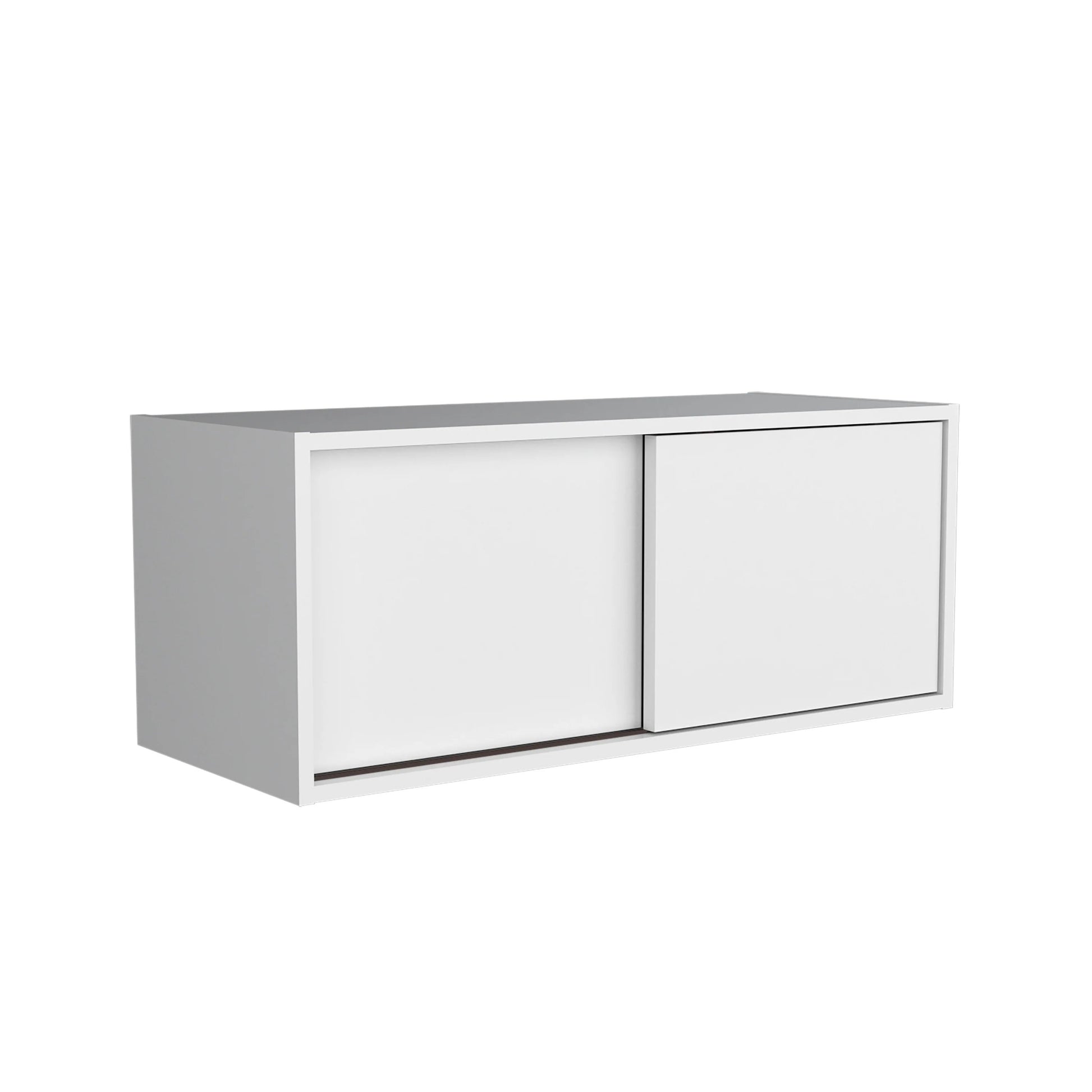 White Floating Cabinet With Sliding Door Wall Mounted 1 2 Shelves White Primary Living Space Sliding Doors Modern Particle Board