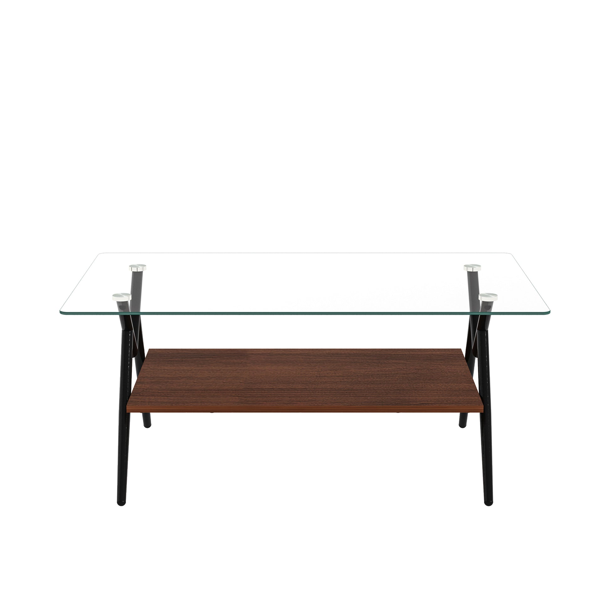 Rectangle Coffee Table With Tempered Glass Top And Black Metal Legs, Modern Table For Living Roomtransparent Glass Transparent Tempered Glass