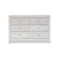 61 Inch Modern Wide Dresser, Whitewashed Wood, 6 Drawers, Medallion Details White Wood