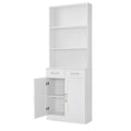 Bathroom Storage Cabinet, Cabinet With Two Doors And Drawers, Adjustable Shelf, Three Layer Open Shelf, Mdf Board, White White Mdf