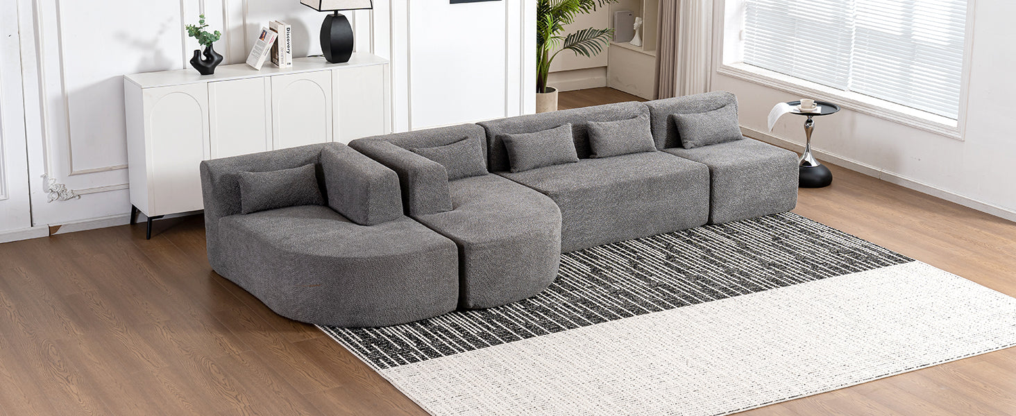 143.7" Upholstered Sofa Free Combined Sofa Couch With Two Chaise Lounge And Five Back Pillows For Living Room, Light Gray Light Gray Foam Polyester 5 Seat