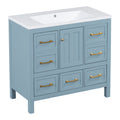 36'' Bathroom Vanity With Resin Sink Combo, Solid Wood Frame Bathroom Storage Cabinet, Freestanding Vanity Set With 5 Drawers& Soft Closing Doors Same As N710S136002M Blue Bathroom Solid Wood Mdf Resin