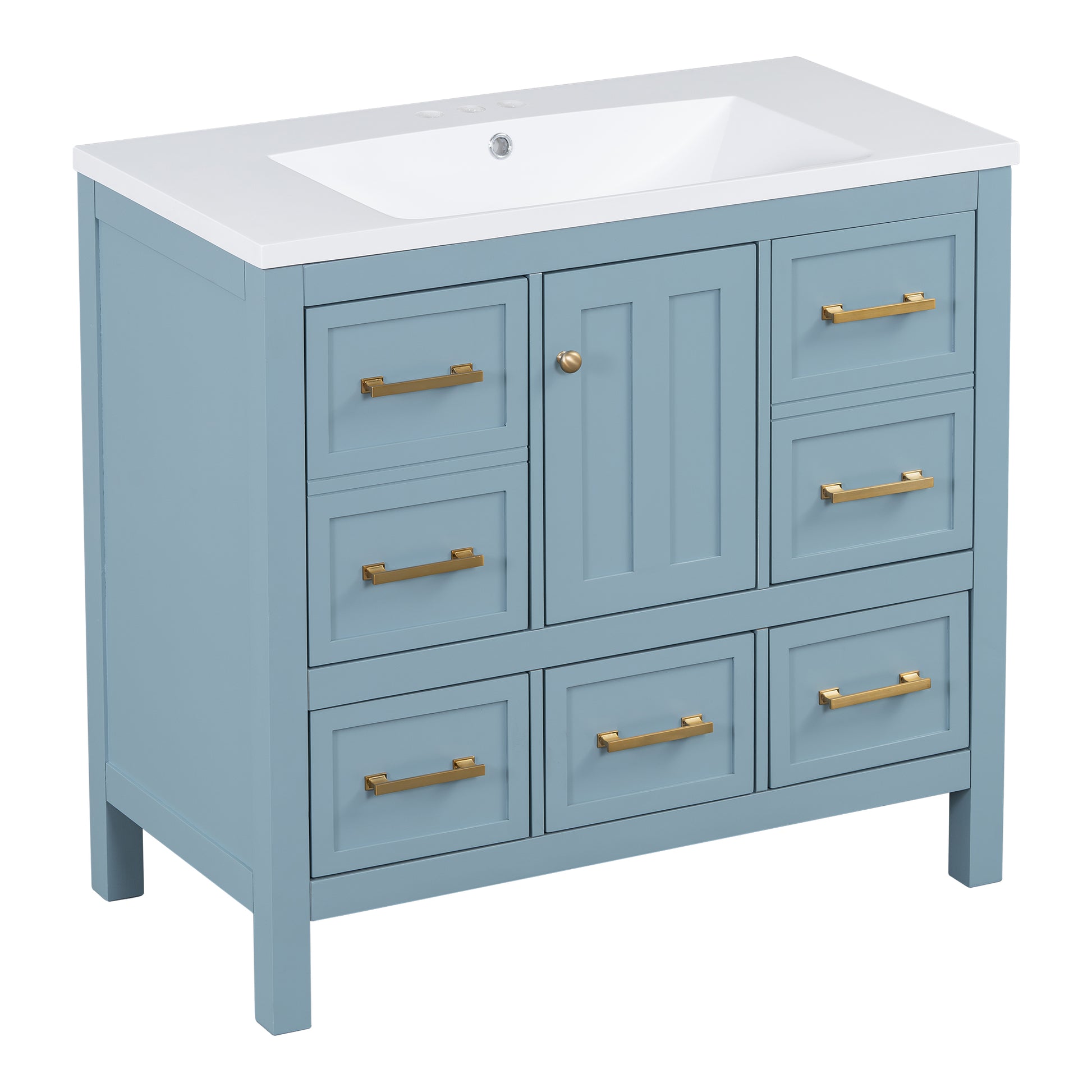 36'' Bathroom Vanity With Resin Sink Combo, Solid Wood Frame Bathroom Storage Cabinet, Freestanding Vanity Set With 5 Drawers& Soft Closing Doors Same As N710S136002M Blue Bathroom Solid Wood Mdf Resin