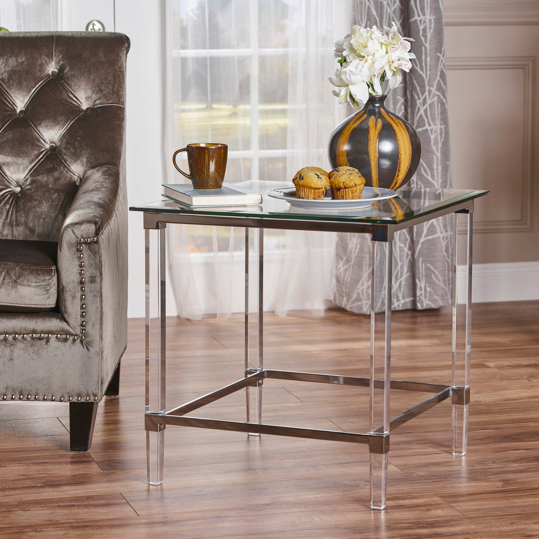 Square End Table Clear Glass Acrylic