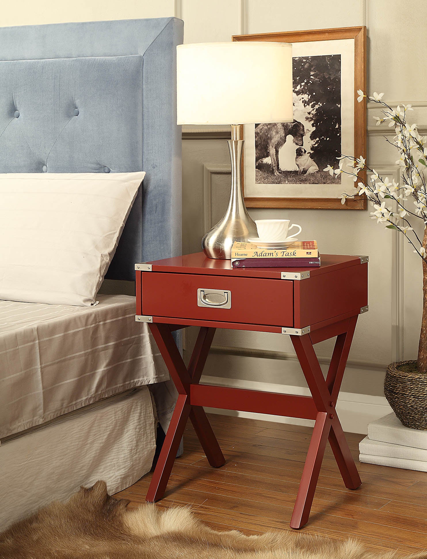 Babs Red Finish Accent Table Red Synthetic Wood