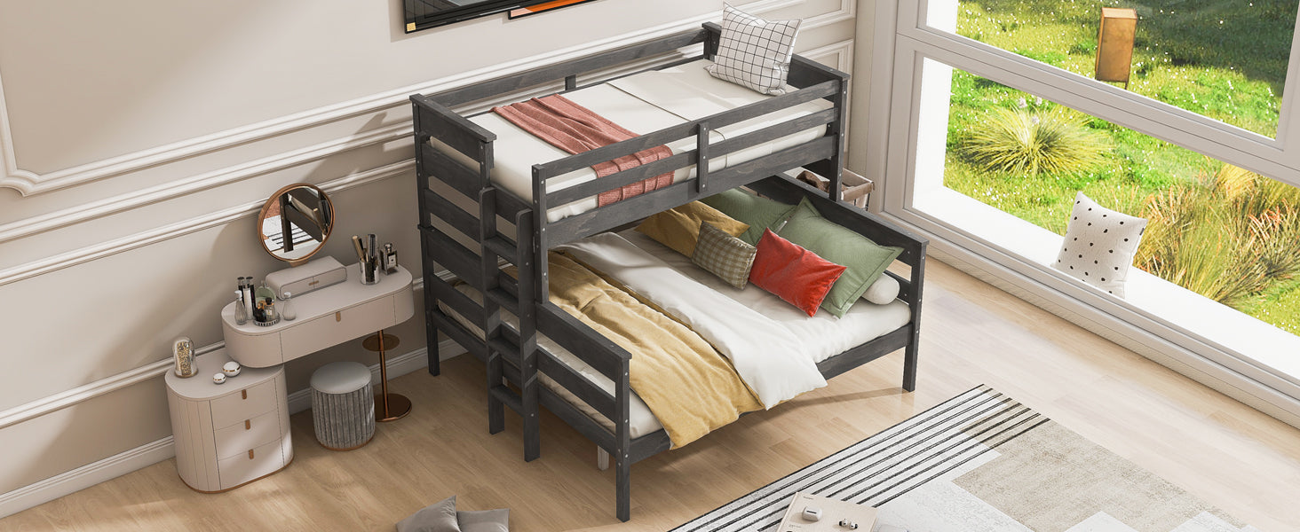 Wood Twin Xl Over Queen Bunk Bed With Ladder, Gray Twin Xl Box Spring Not Required Gray Wood Bedroom Bunk Solid Wood Mdf